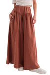 Gold Flame Gauze Textured Pleated Wide Leg Pants