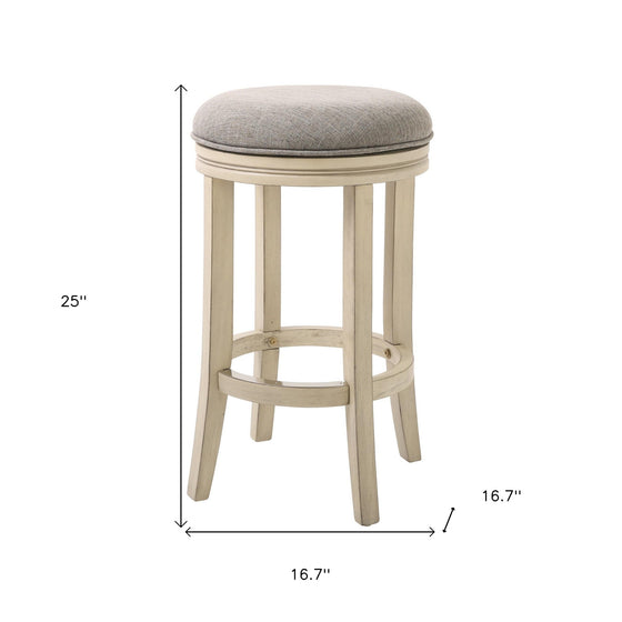 25" Gray and Ivory Solid Wood Swivel Backless Counter Height Bar Stool