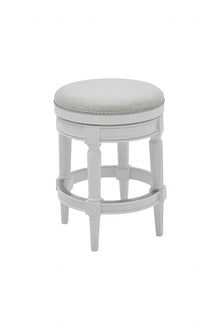  Classic White Wood and Gray Linen Bar Stool