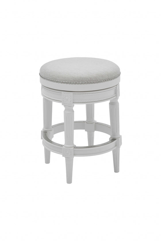 Classic White Wood and Gray Linen Bar Stool