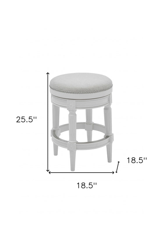 Classic White Wood and Gray Linen Bar Stool