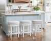 Classic White Wood and Gray Linen Bar Stool