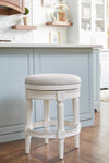 Classic White Wood and Gray Linen Bar Stool