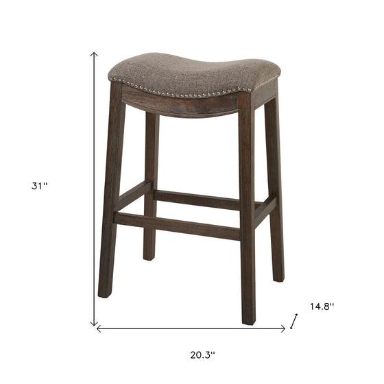 31" Taupe and Brown Solid Wood Backless Bar Height Bar Chair