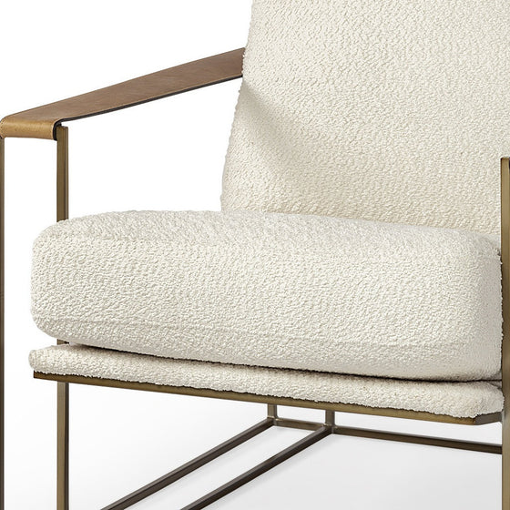 34" Cream and Wood Brown Linen Armchair