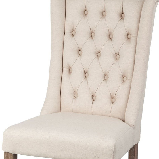 Cream Plush Linen Covering with Ash Solid Wood Base Dining Chair