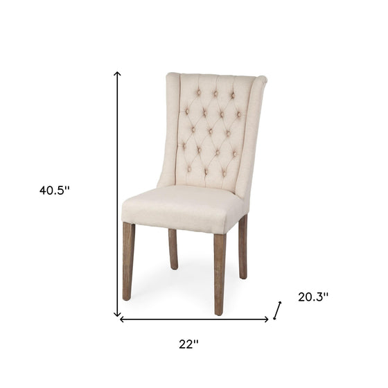 Cream Plush Linen Covering with Ash Solid Wood Base Dining Chair