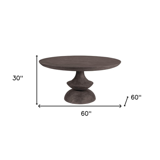 60" Round Charcoal Gray Solid Wood Table Top And Base Dining Table