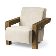  Light Beige Accent Chair with Natural Wood Frame