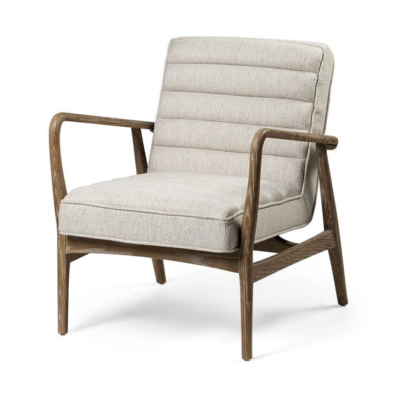 Beige Accent Chair with Wooden Frame