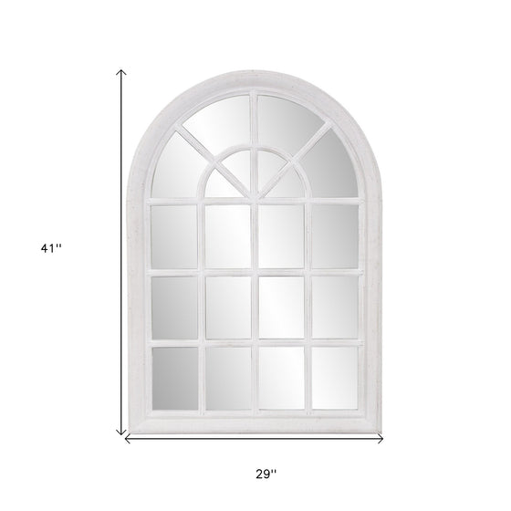 Whitewashed Mirror with Arched Panel Window Design