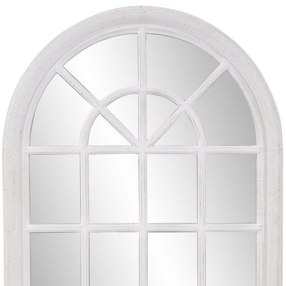 Whitewashed Mirror with Arched Panel Window Design