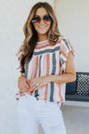 Pink and Blue Stripes V Neck Blouse