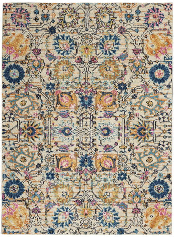 4' X 6' Orange And Ivory Floral Power Loom Area Rug