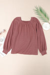 Pink Waffle Texture Casual Square Neck Pullover Top | Available in 5 Colors