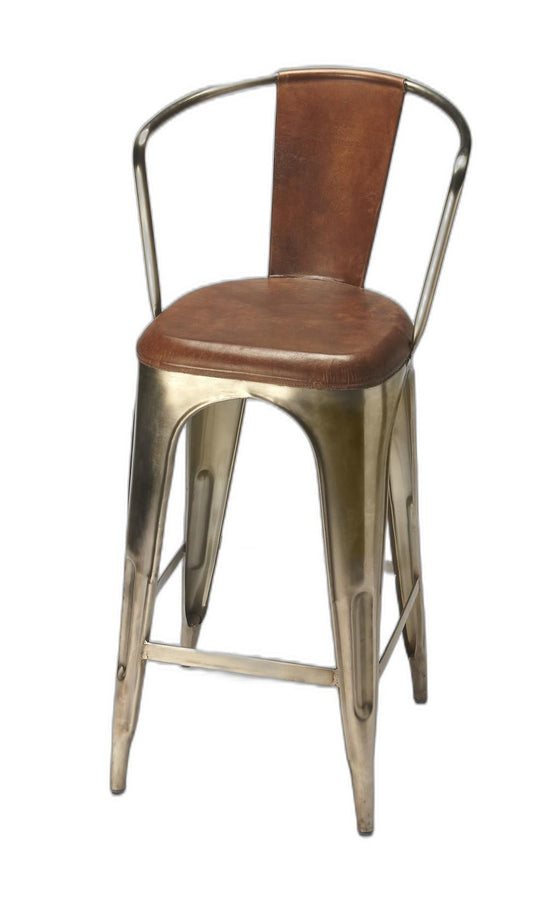 43" Brown and Gold Bar Chair with Footrest