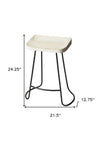 27" Off White and Black Iron Backless Counter Height Bar Chair