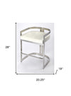 28" White and Silver Stainless Steel Low Back Counter Height Bar Chair