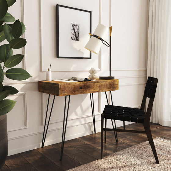 38" Brown And Black Mango Wood Half Circle Writing Desk