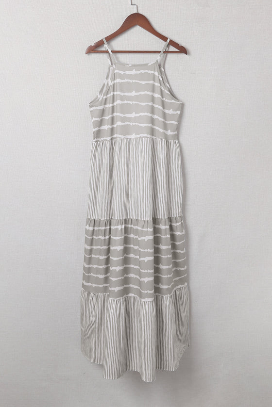 Grey Tie Dye Spaghetti Strap Summer Maxi Dress