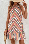 Multicolor Striped Halter Neck Sleeveless Mini Dress