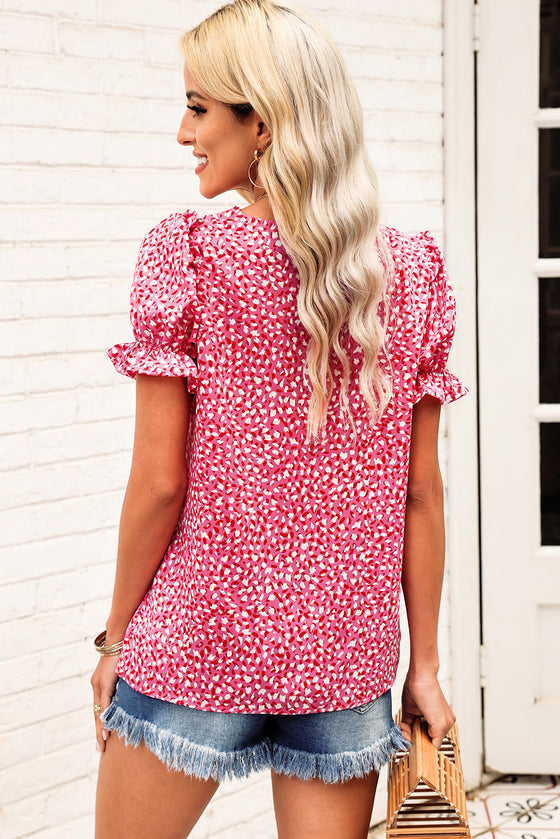 Pink Abstract Print V-Neck Blouse