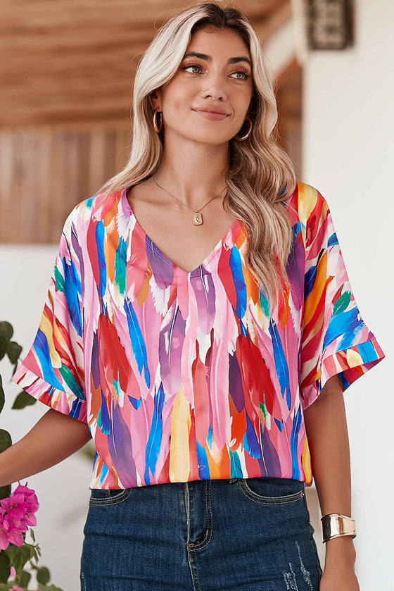 Multicolor Watercolor Abstract Design Blouse