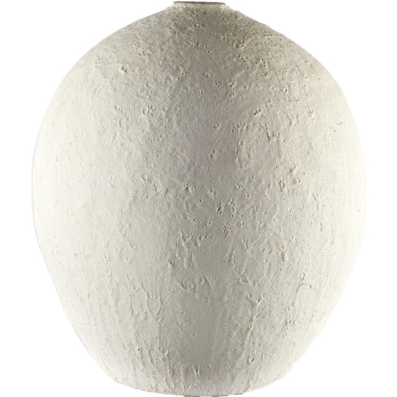 23" Large Round Textured Ceramic Vase in White