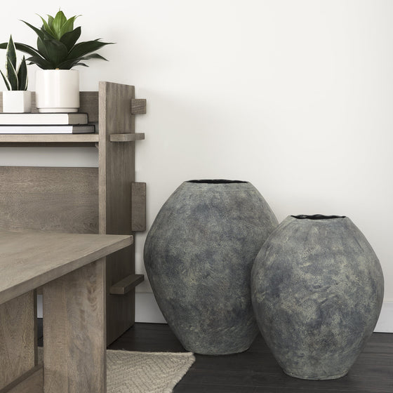 Kyros Gray Earthy Ceramic Oval Vase | Available in 2 Sizes