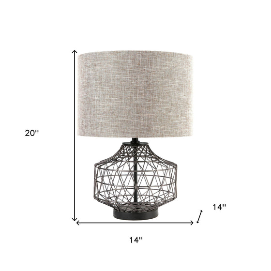 Gray Metal Basket Table Lamp