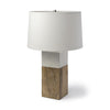 White Marble and Natural Wood Block Table or Desk Lamp