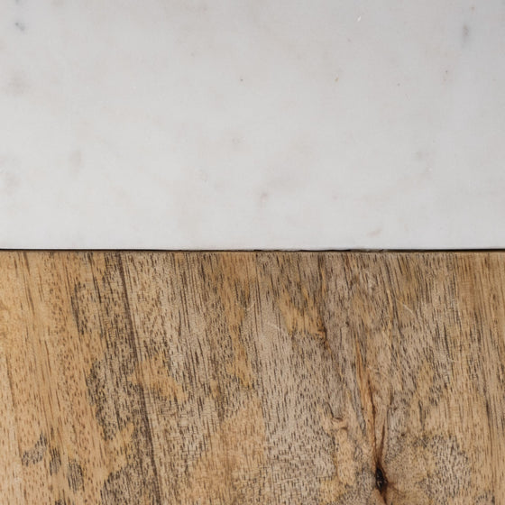 White Marble and Natural Wood Block Table or Desk Lamp