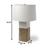 White Marble and Natural Wood Block Table or Desk Lamp