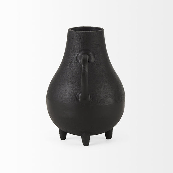 Black Matte Metal Two Handle Vase