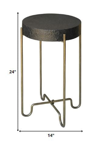 24" Brass and Black Iron Round End Table