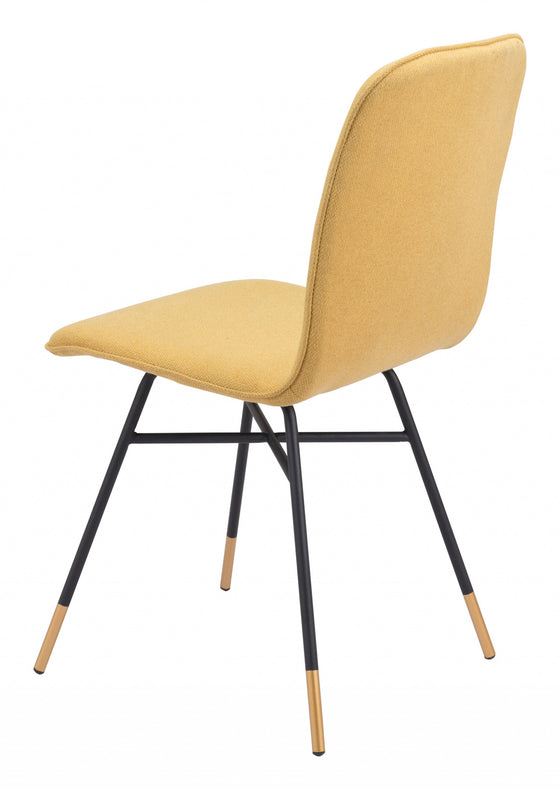 Set Of Two Yellow and Black and Gold Upholstered Polyester Dining Side Chairs