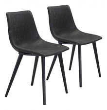  Set Of Two Black Upholstered Faux Leather Dining Side Chairs