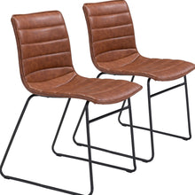  Set Of Two Mod Brown Vintage Look Faux Leather Dining Chairs