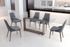 Set Of Two Dark Gray with White Piping and Walnut Dining Chairs