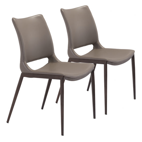 Set Of Two Gray Faux Leather and Espresso Mod Ergo Dining Chairs