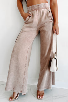  Apricot Pink Mineral Washed Smocked Wide Leg Pants