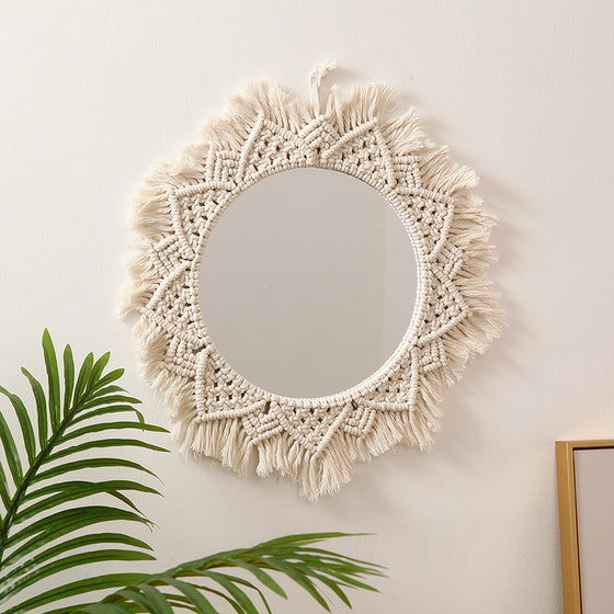 Round Hand-Made Macrame Wall Mirror