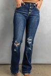 Dark Blue Distressed Flare Bootcut Jeans