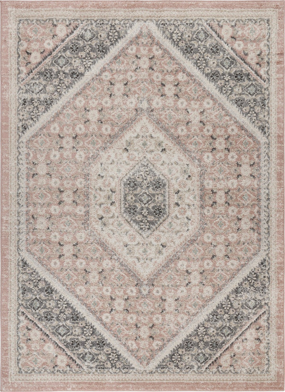 5’ X 7’ Gray and Soft Pink Traditional Area Rug