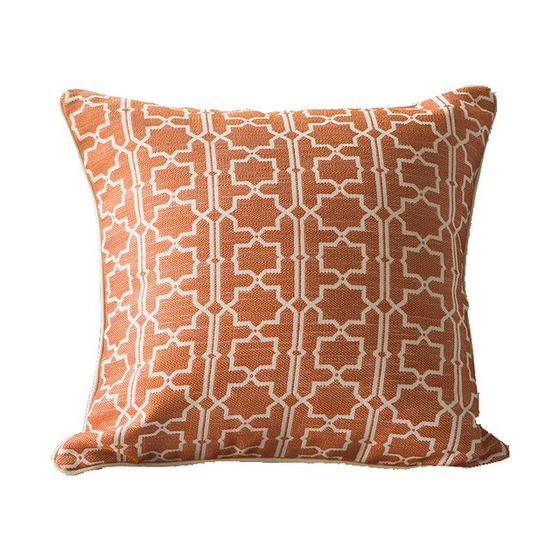 Cotton Geometric Pattern Throw Pillows with Beige Piping in 20" x 20"