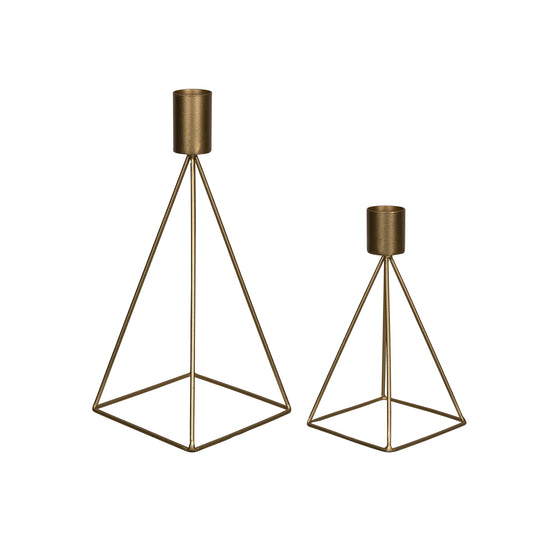 Set Of Two Gold Metal Geometric Candle Holders