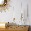 Set Of Two Gold Metal Geometric Candle Holders