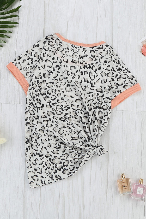 Cheetah Print with Jewel Neckline T-Shirt