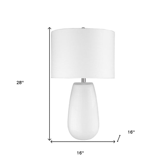 28" White Ceramic Column Table Lamp with White Drum Shade