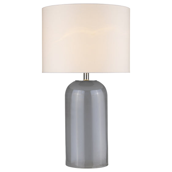 30" Gray Glass Column Table Lamp with White Drum Shade